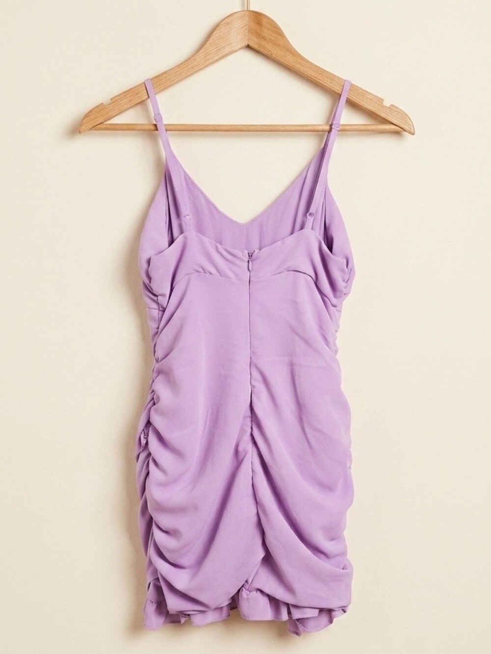 Hello Molly Lilac Ruched Ruffle Mini Dress - Size Small - Picture 4 of 5